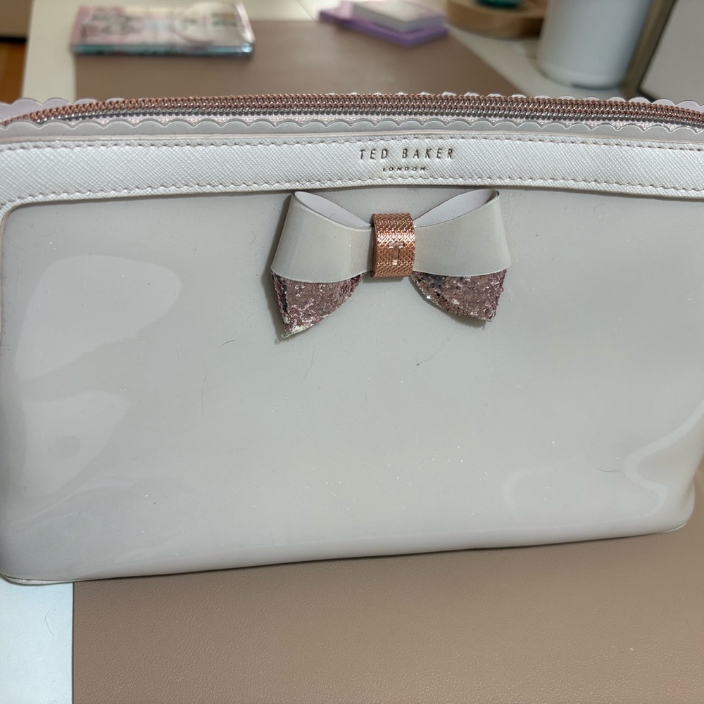 Ted Baker Cream and Pink Cosmetic Bag with Bow Detail